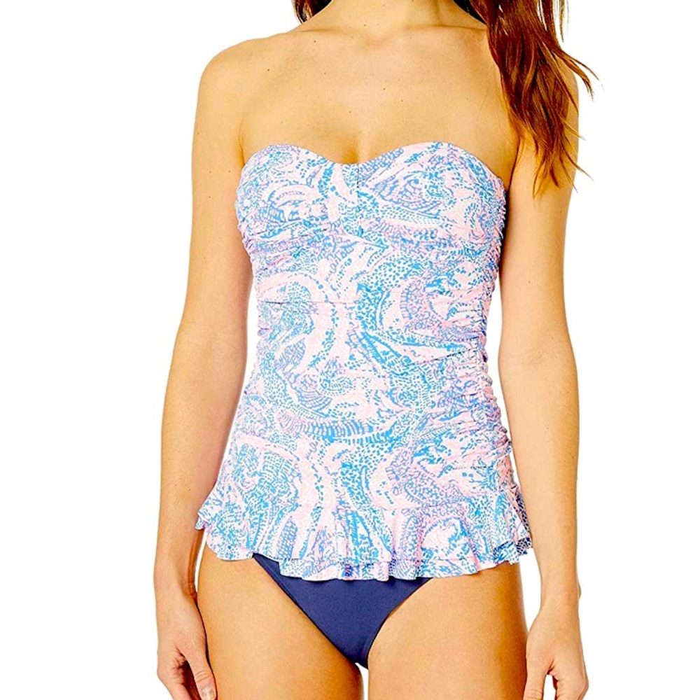 Lilly Pulitzer Carmen Ruffled Tankini Coastal Blue - Picture 2 of 7